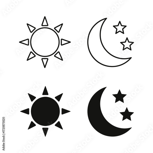 Day and night celestial icons sun moon and stars symbols weather icons