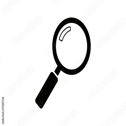 Simple black magnifying glass icon for search and discovery