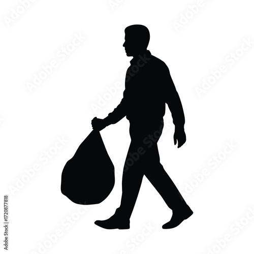 Silhouette of a person walking with a large bag