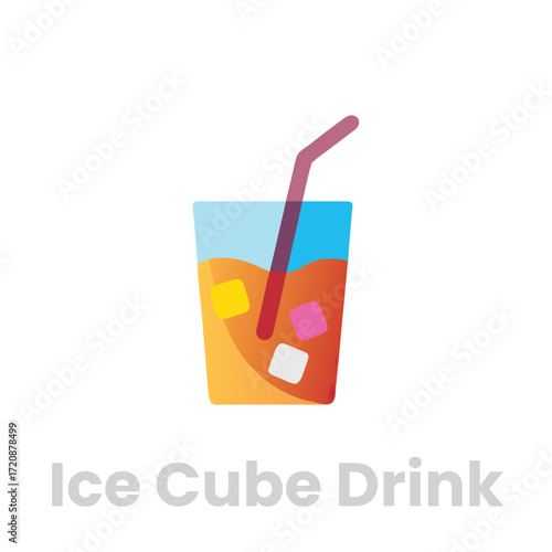 Refreshing ice cube drink illustration summer beverage with straw and colorful ice cubes a cool and tasty drink for hot days