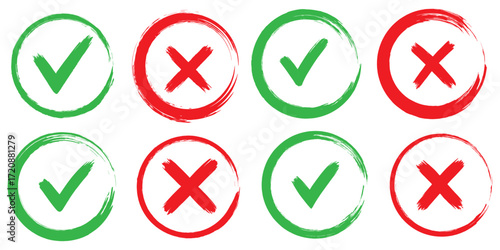 Free Download Set of tick and cross brush icon collection. Grunge brush stroke checkboxes with tick and cross symbols. Hand drawn checklist symbols. Green check mark and red cross mark vector icons. EPS 10 - GFXLoad