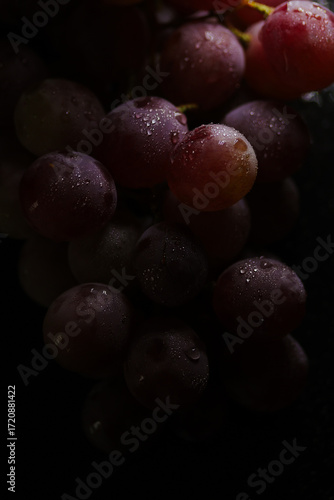 Fresh red grapes close up, organic fruit, juicy healthy food