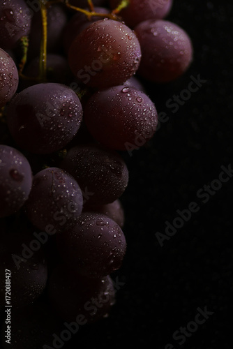 Fresh red grapes close up, organic fruit, juicy healthy food