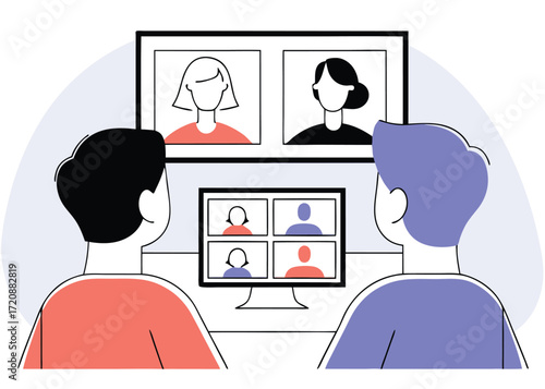People in video conference call on screens online meeting