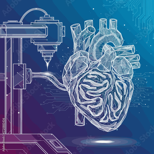3D-Printed Heart Innovation:  A cutting-edge illustration showcases the groundbreaking possibilities of 3D-printing in medicine.