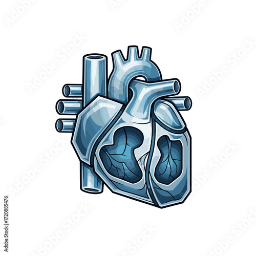 Anatomical Artistry: A meticulously crafted illustration of a human heart, rendered in an artistic, detailed style that emphasizes its intricate structure and function.