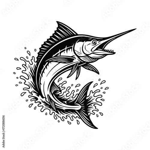 A striking, high-contrast vector illustration of a fish