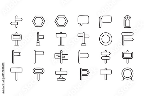 Vector illustration of traffic signage and wayfinding line symbols set