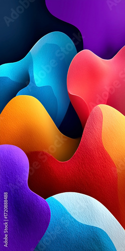 A colorful abstract painting with a variety of colors and shapes. The painting is full of energy and movement, with the colors blending and overlapping in a dynamic way