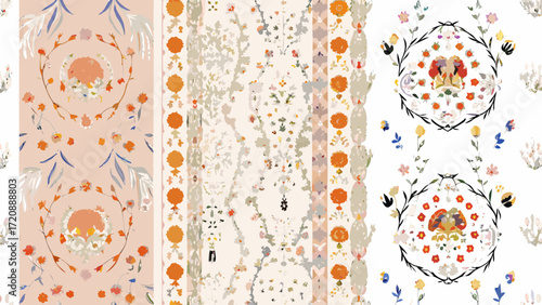 Delicate floral pattern evokes springtime charm and natural beauty, perfect for textile design, wallpaper, and artistic projects, originally vector graphics
