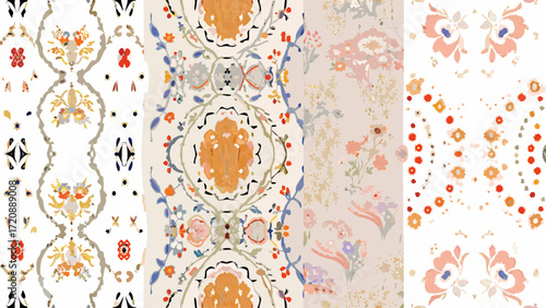 Elegant floral pattern design evokes vintage charm, inviting a touch of timeless beauty to interior decor and textile projects, artistic and decorative style