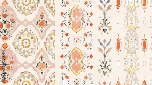 Sophisticated floral pattern design with artistic watercolor touch, perfect for textiles, wallpaper, and elegant backgrounds with vintage charm and creative flair