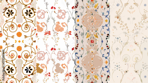 Elegant floral patterns create a vintage aesthetic, ideal for textiles, wallpaper, or adding a touch of timeless charm to any creative project