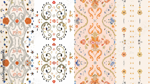 Elegant floral pattern for textile design offering a vintage aesthetic, perfect for fashion, home décor, and creative projects with a timeless appeal