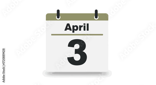 Vectorized April third calendar icon for appointments, reminders and scheduling; representing a specific date in time, clean and modern design