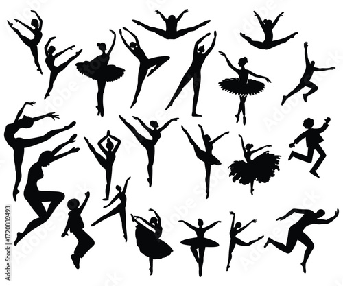 Ballet Dancer Silhouettes Set Elegant Ballerina Poses Vector