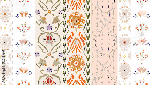 Elegant floral design featuring vintage botanical elements ideal for sophisticated textile prints, wallpaper, and artistic backgrounds, originally vector graphics
