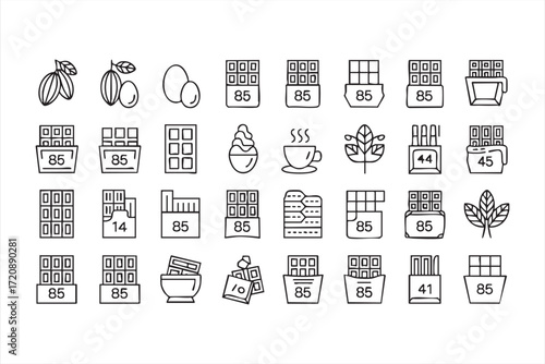 Sweet food and dessert outline graphics for bakery and cafe packaging projects