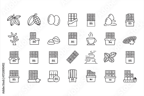 Candy bar, truffle, and chocolate drink vector icons for gourmet branding