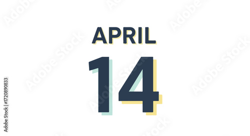Stylish April 14th Date Illustration for Calendars and Event Reminders with Decorative Shadows and Bold Numerals indicating key date