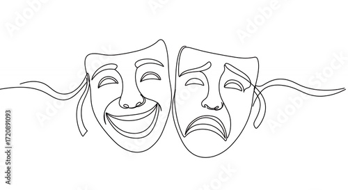 Comedy and tragedy masks line art