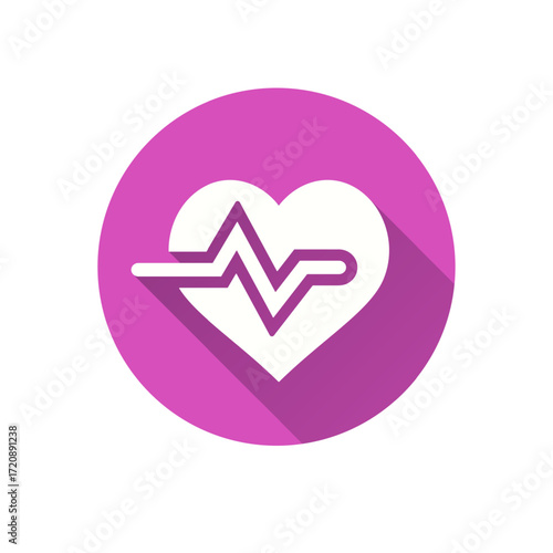 Heartbeat flat icon. Simple illustration with long shadow for graphic and web design.