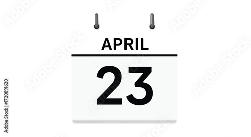 April 23rd calendar displaying an important date with a minimalist aesthetic and a neutral white background for diverse usage scenarios