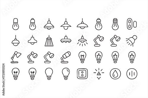 Vector illustration of electric lighting and home decor symbol collection