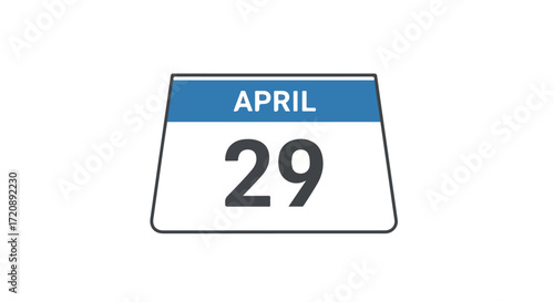 Isolated calendar icon displaying the date of April 29th against a clean white backdrop for schedule, events or reminders illustration
