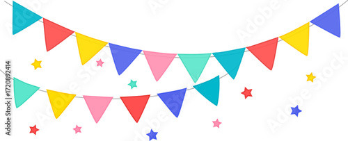 Colorful Party Flags Garland with Festive Decorative Bunting and Stars