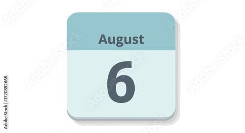 Vector Illustration of August 6th Calendar Page Symbolizing Important Date or Event on the Sixth of August for Planning and Reminders