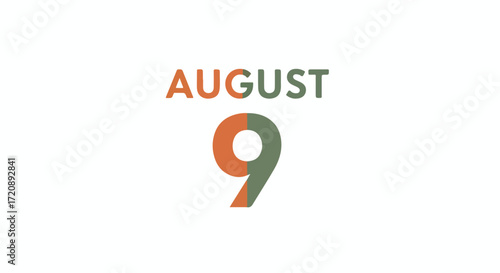 August 9th date stylized calendar reminder with split color scheme and modern design aesthetics