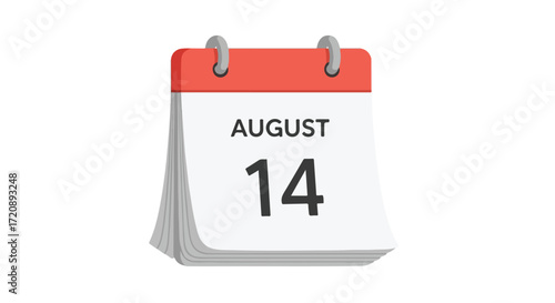 August fourteenth calendar illustration, appointment scheduler and important date reminder, graphic tool for events planning and day deadline