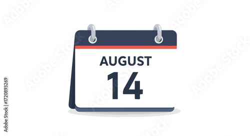 Graphical depiction of a desk calendar displaying August 14th with sleek modern minimalist design aesthetic