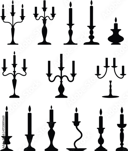 Black silhouette candle holders and candlesticks collection, vintage and modern designs, elegant home decor, classic lighting accessories, timeless decoration ideas