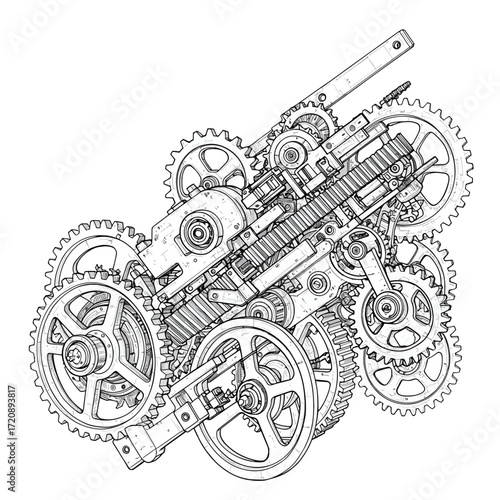 Intricate steampunk engine design showcasing mechanical complexity, ideal for engineering concepts, futuristic technology visuals, and innovative design projects