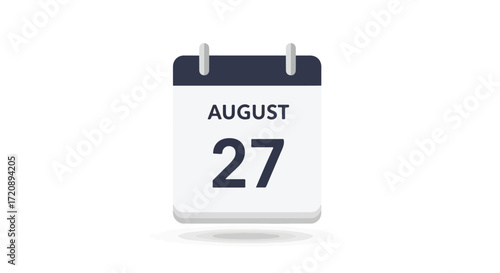 August 27th calendar notification illustration, depicting scheduled date, important day, or event reminder icon in appointment application interface