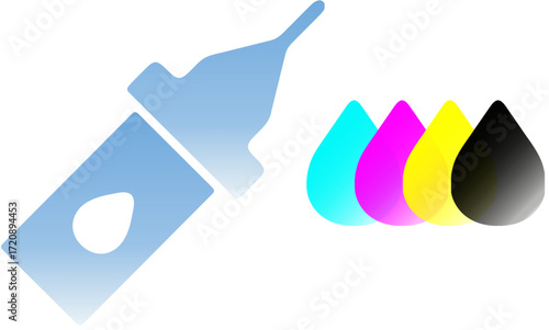 cmyk ink splashes drop impression with gradient bright colors graphic design element to different commercial uses