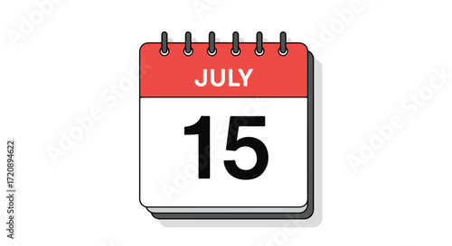 Calendar icon displaying July 15th, suitable for appointments or reminders on the specified date, a simple graphic representation in a flat design