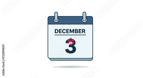 Festive December 3rd Calendar Icon with Snowflakes, Winter Holiday Season Celebration Reminder Vector Graphic Design Illustration