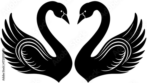 Vector art of two black swans forming a heart shape with their necks, , symbolizing love and devotion