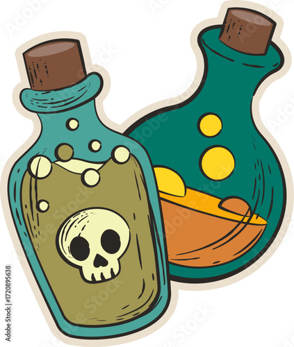 Poison Bottle Vector Illustration with Skull Label
