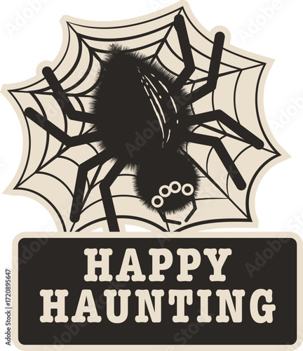 Halloween Spider Sticker with Happy Haunting Text