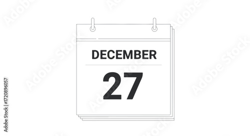 December 27th Calendar Page: Simple Reminder Illustration for Schedules and Appointments on the White Backdrop