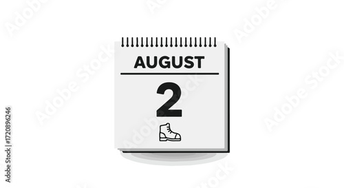 Calendar icon displaying August 2nd, symbolizing a day for outdoor activities or perhaps hiking adventures to celebrate the summer season