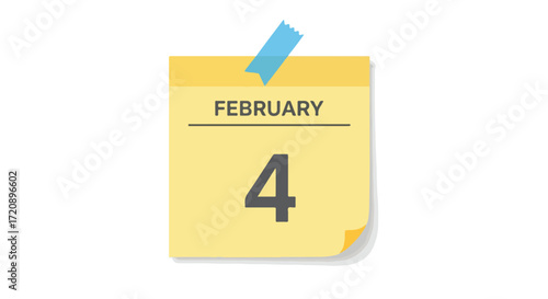Reminder of the Fourth Day of February Displayed on a Stylish Minimalistic Sticky Note Design Calendar Date Displayed