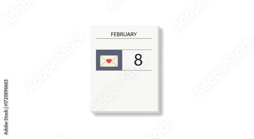 February themed calendar illustration with a stylized heart envelope design, suitable for valentines reminders and schedule 156 characters
