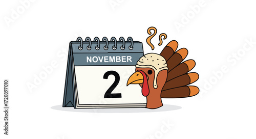 Humorous Thanksgiving Invitation Concept: Second day of November with turkey dressed in gravy is here soon