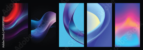 Set of Colourful Abstract Gradient Waves Background on Device Display, Vector Patterns Wallpapers for Mobile Phones and Mobile App and Tablet