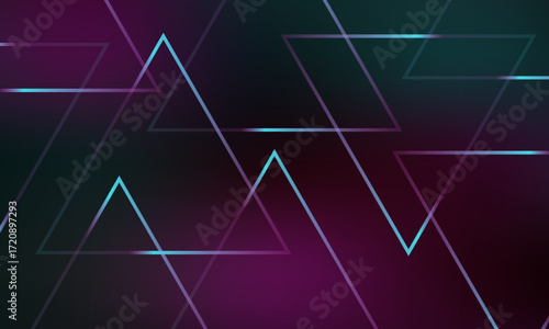 Background of glowing intersecting neon triangles. 3D vector illustration isolated on dark background.